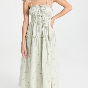 En Saison Reagan Embroidered Floral Maxi Dress Sage Green